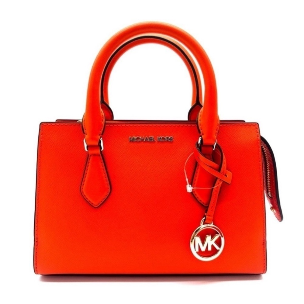 Michael Kors Sheila Small Center Zip Satchel Shoulder Crossbody Bag Orange/Gold